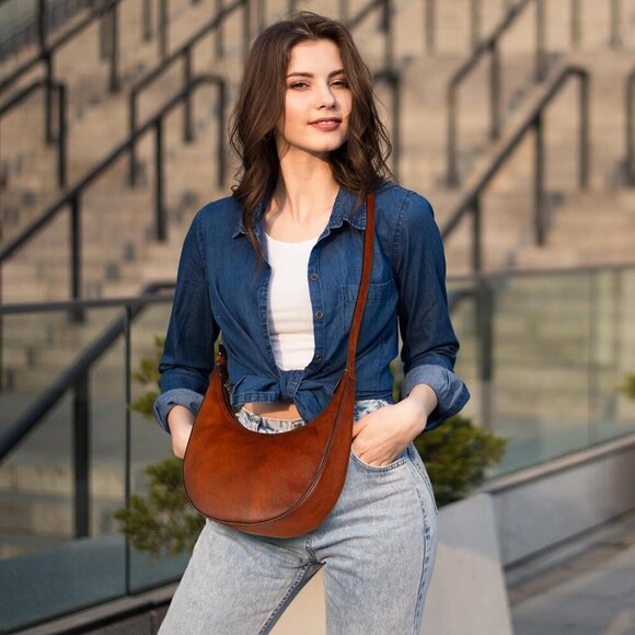 Leather Crossbody Bag Women Hobo Purse Lightweight Designer Shoulder Stylish Cre - Picture 7 of 7